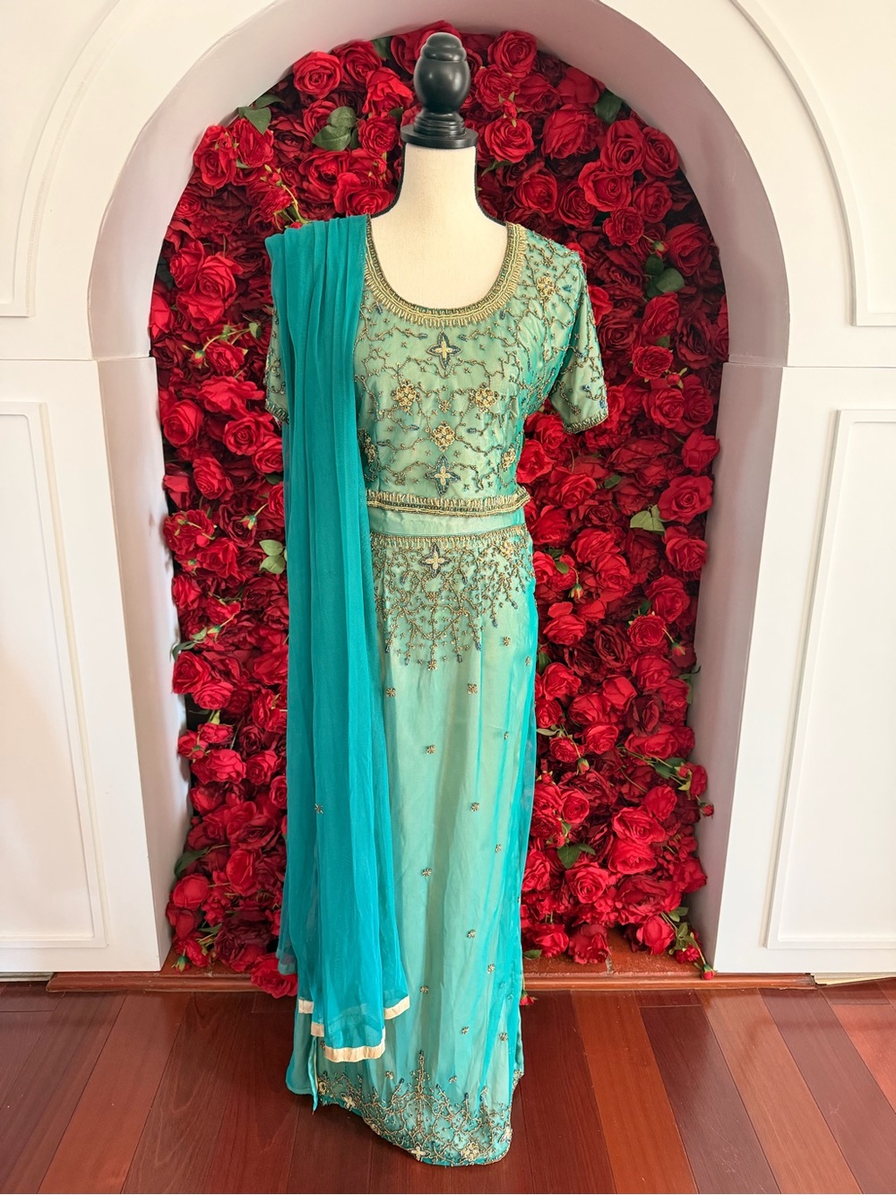 Teal Embroidered Modern Lengha with Matching Dupatta